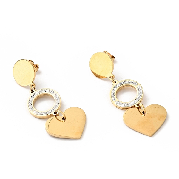 

PandaHall Crystal Rhinestone Ring and Heart Long Dangle Stud Earrings with 316 Stainless Steel Pins, Vacuum Plating 304 Stainless Steel..., White