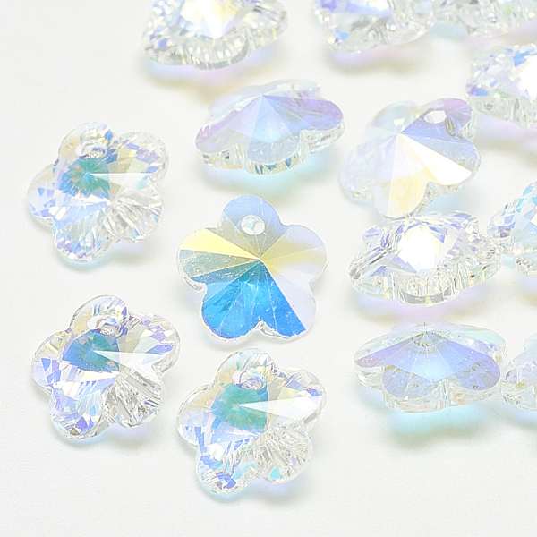 

PandaHall K9 Glass Rhinestone Charms, Flower, Crystal AB, 10x10x5mm, Hole: 1mm K9 Glass Flower
