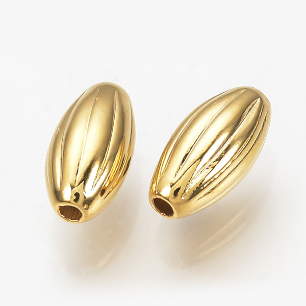 

PandaHall Brass Corrugated Beads, Nickel Free, Real 18K Gold Plated, Oval, 8x4mm, Hole: 1mm Brass Oval