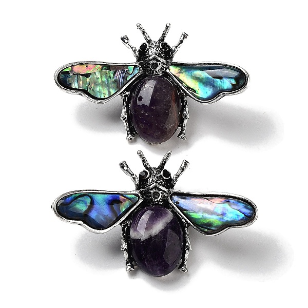 

PandaHall Tibetan Style Alloy Insect Brooches, with Natural Amethyst and Natural Paua Shell, Antique Silver, 36x56.5x13mm Amethyst Insects