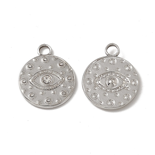 

PandaHall 201 Stainless Steel Pendants, with Rhinestone, Flat Round with Eye Charm, Stainless Steel Color, 19x15x2mm, Hole: 2.5mm Stainless...