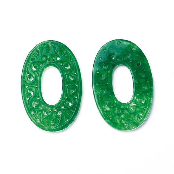 

PandaHall Natural Dyed Jade Pendants, Oval, 41x26x2~2.5mm, Hole: 1.2mm Jade Oval Green