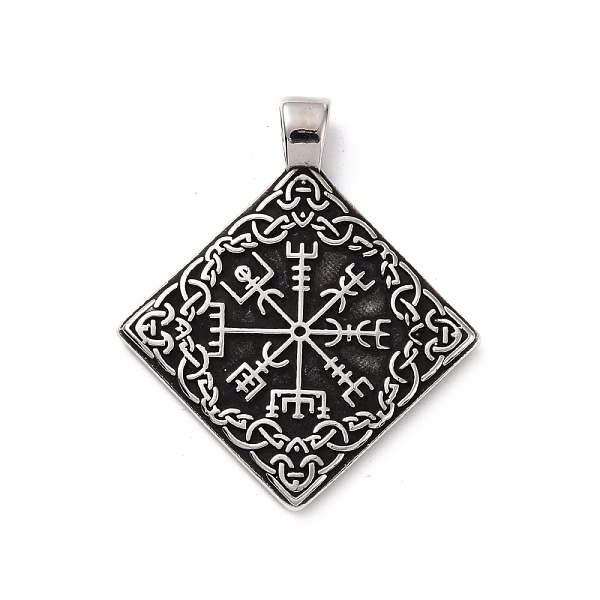 

PandaHall 304 Stainless Steel Big Pendants, Rhombus with Vegvisir, Antique Silver, 51x43x4mm, Hole: 4.5x7mm Stainless Steel Rhombus