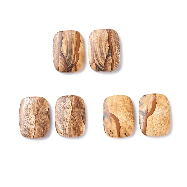 

PandaHall Natural Picture Jasper Cabochons, Recangle with Pattern, 25x18x4mm, about 2pcs/pair Picture Jasper Rectangle