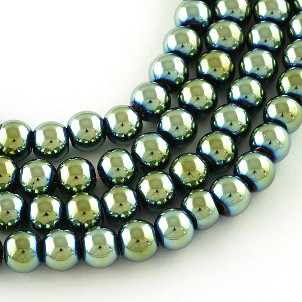 

PandaHall Electroplate Transparent Glass Beads Strands, Round, Green Plated, 7.5x8.5mm, Hole: 1mm, about 104pcs/strand, 30.3 inch Glass...