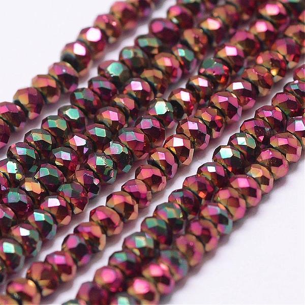 

PandaHall Electroplate Glass Beads Strands, Full Plated, Faceted, Rondelle, Colorful, 2.5x1.5~2mm, Hole: 0.5mm, about 185~190pcs/strand...