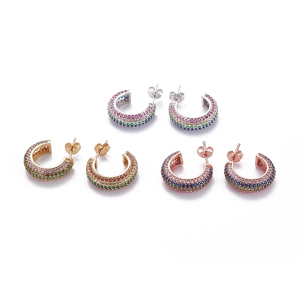 

PandaHall Brass Micro Pave Cubic Zirconia Stud Earrings, Half Hoop Earrings, with Brass Ear Nuts, Ring, Colorful, Mixed Color, 18x5mm, Pin...