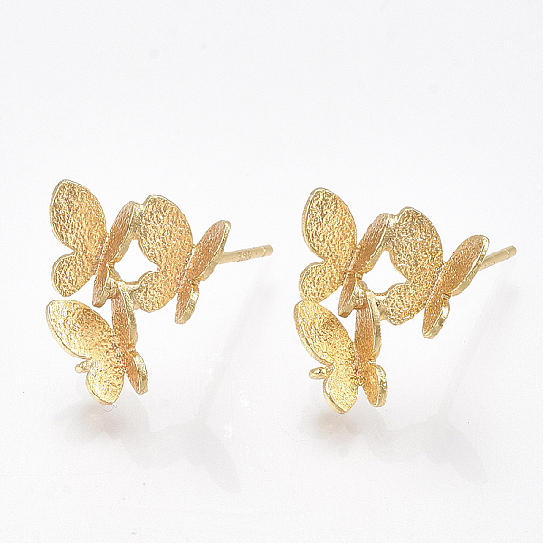 

PandaHall Brass Stud Earring Findings, with Loop, Butterfly, Real 18K Gold Plated, 13.5x12mm, Hole: 1mm, Pin: 0.8mm Brass Butterfly