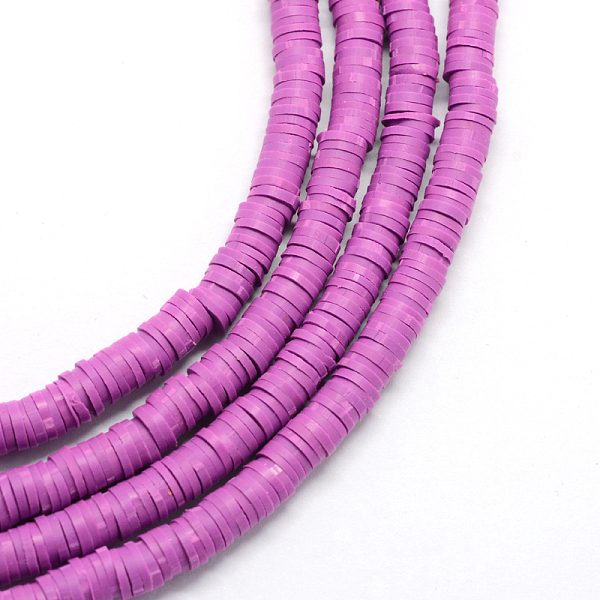 

PandaHall Handmade Polymer Clay Beads, Disc/Flat Round, Heishi Beads, Medium Orchid, 6x1mm, Hole: 2mm, about 380~400pcs/strand, 17.7 inch..., Purple