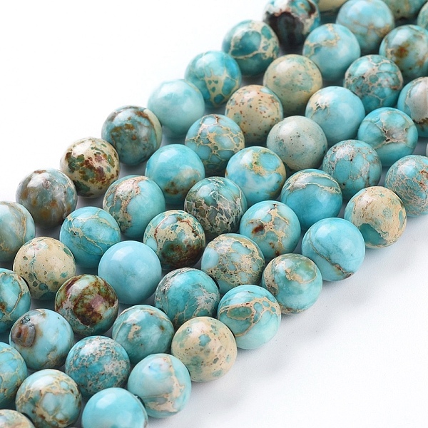 

PandaHall Natural Imperial Jasper Beads Strands, Dyed, Round, Turquoise, 8mm, Hole: 2mm, about 50pcs/strand, 15.16 inch(38.5cm) Imperial..., Green