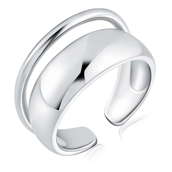 

PandaHall Rhodium Plated 925 Sterling Silver Double Layered Open Cuff Ring for Women, Platinum, US Size 6 1/2(16.9mm) Sterling Silver