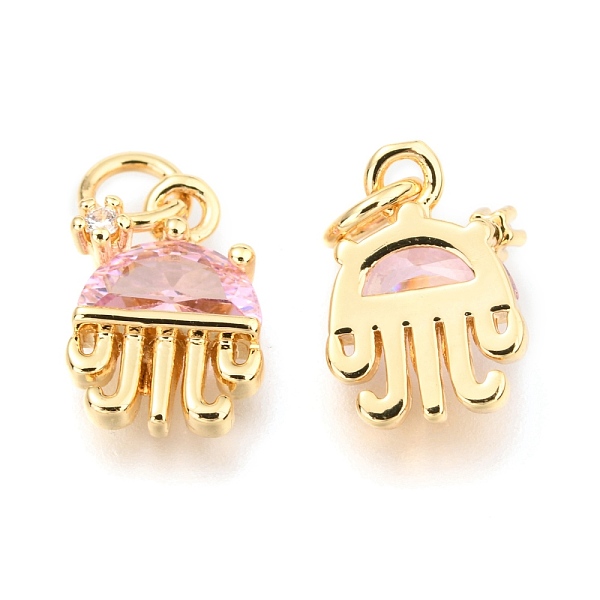 

PandaHall Brass Micro Pave Cubic Zirconia Charms, with Jump Rings, Long-Lasting Plated, Real 18K Gold Plated, Jellyfish Shape, Pearl Pink...
