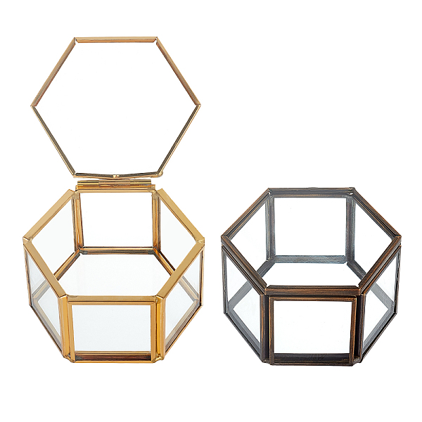 

PandaHall Olycraft 2Pcs 2 Colors Vintage Transparent Glass Jewelry Box, Jewelry Display Organizer Keepsake Box, Hexagon, Mixed Color...