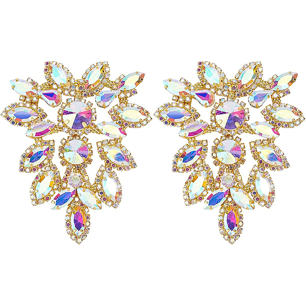

PandaHall BENECREAT 2Pcs Glass Rhinestone Appliques, Crystal AB, for Bidal Belt, Dress, Sash, Flower, Golden, 88x72x6mm Glass Clear