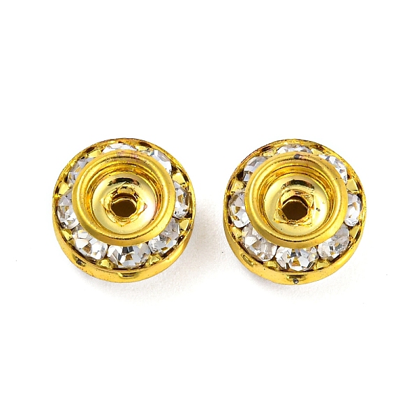 

PandaHall Brass Rhinestone Beads, Flat Round, Golden, 9x5mm, Hole: 1.5mm Brass+Rhinestone Flat Round Clear