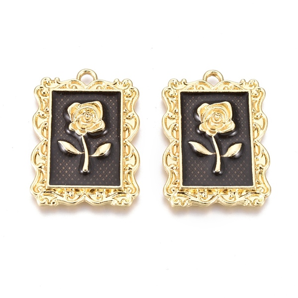 

PandaHall Alloy Pendants, with Enamel, Rectangle with Rose Flower, Golden, Black, 27.5x19.5x3.5mm, Hole: 2mm Alloy+Enamel Rectangle Black