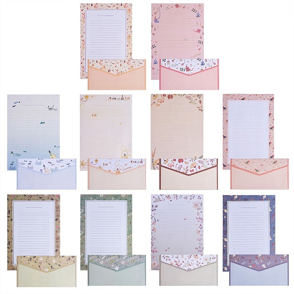 

PandaHall 10 Sets 10 Colors Paper Envelopes & Letter Papers, Floral Pattern, Rectangle, Mixed Color, 8.7~21x14.3~16.5x0.01~0.03cm, 9pcs/set..., Multicolor