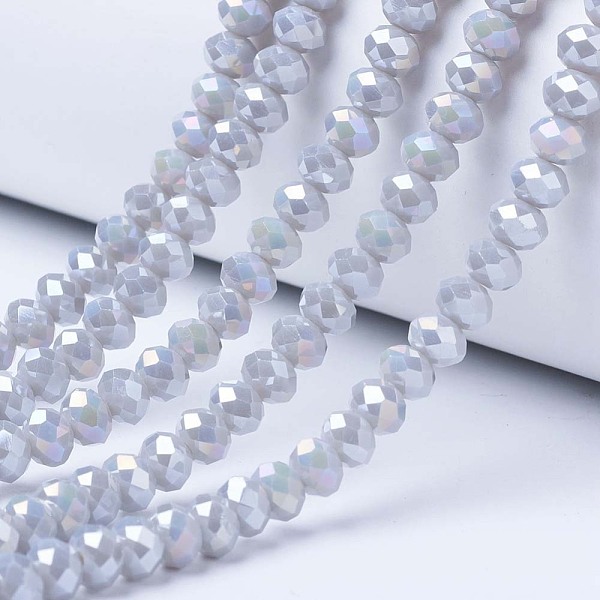 

PandaHall Electroplate Glass Beads Strands, Opaque Solid Color, AB Color Plated, Faceted, Rondelle, Gainsboro, 4x3mm, Hole: 0.4mm, about..., Gray