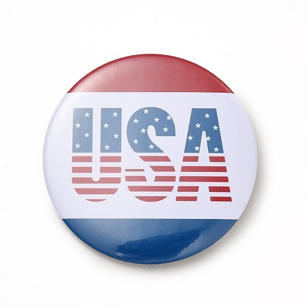 

PandaHall Independence Day Flat Round Tinplate Badge Pins, Platinum Brooch Button Pin for Backpack Clothes, Word, 58x3.5mm Tinplate Word