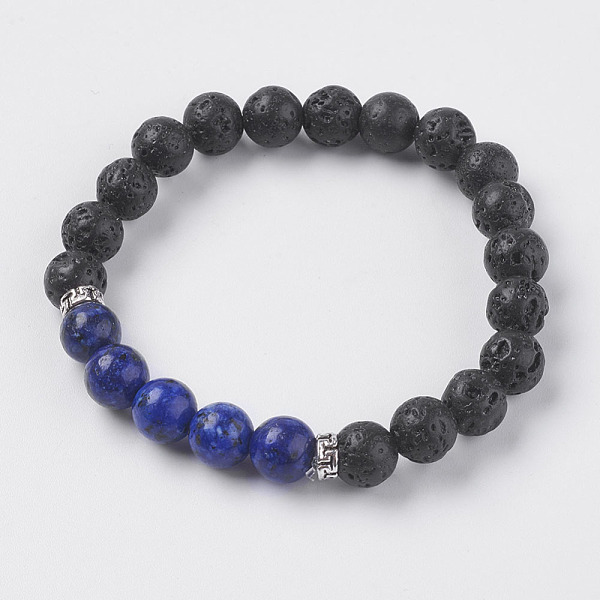 

PandaHall Natural Lava Rock and Natural Lapis Lazuli Beads Stretch Bracelets, with Alloy Finding, 2 inch(52mm) Lapis Lazuli