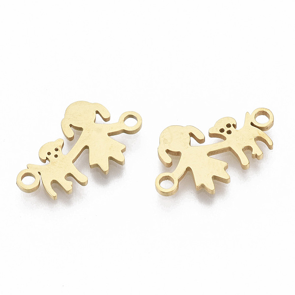 

PandaHall 201 Stainless Steel Links connectors, Laser Cut Links, Girl with Dog, Golden, 10x16.5x1mm, Hole: 1.5mm 201 Stainless Steel Human