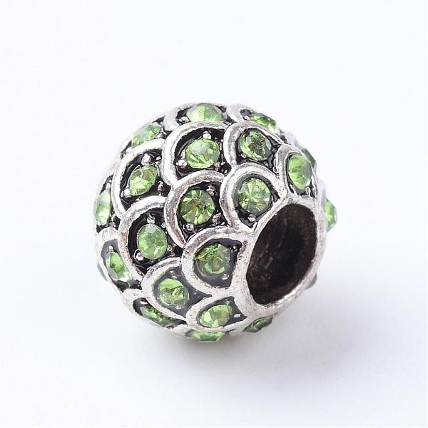 

PandaHall Alloy Rhinestone European Beads, Large Hole Beads, Rondelle, Antique Silver, Peridot, 10~11x8.5mm, Hole: 4.5mm Alloy+Rhinestone..., Green