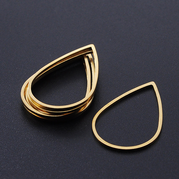 

PandaHall 201 Stainless Steel Linking Rings, Laser Cut, Teardrop, Golden, 26x17x1mm, Inner Size: 23.5x15mm 201 Stainless Steel Teardrop
