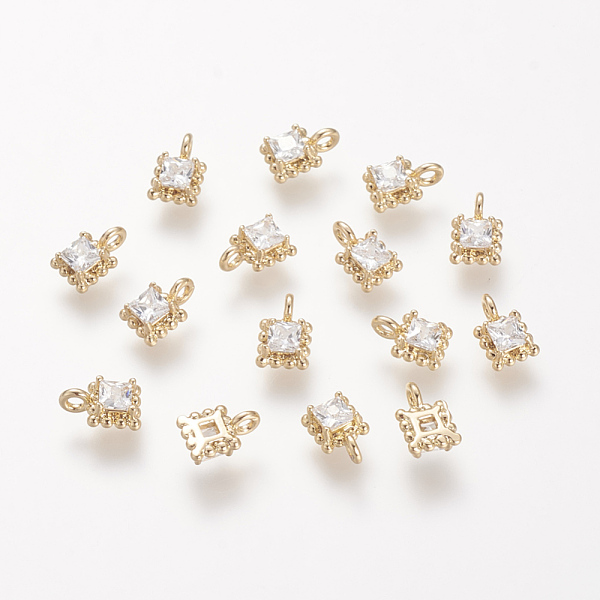 

PandaHall Brass Cubic Zirconia Pendants, Nickel Free, Real 18K Gold Plated, 7.5x5x3mm, Hole: 1mm Brass+Cubic Zirconia Square