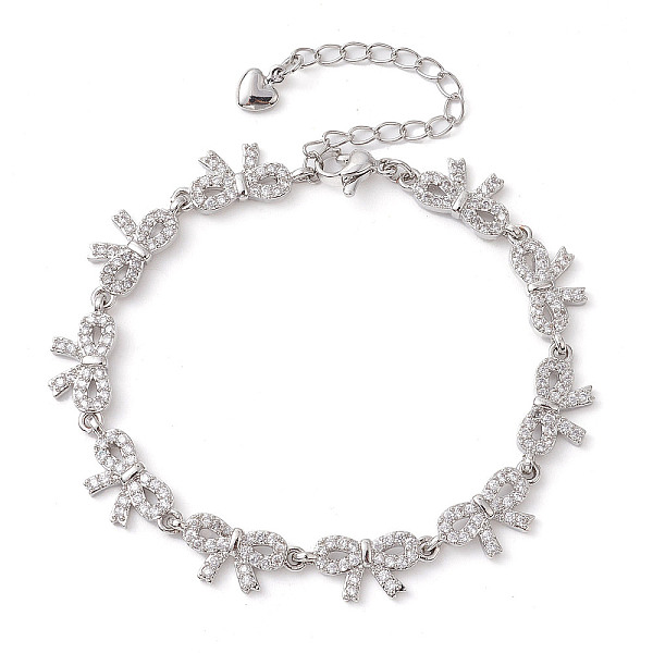 

PandaHall Brass Bowknot Link Chain Bracelets, with Clear Cubic Zirconia, Long-Lasting Plated, Lead Free & Cadmium Free, Platinum, 6-3/4 inch...