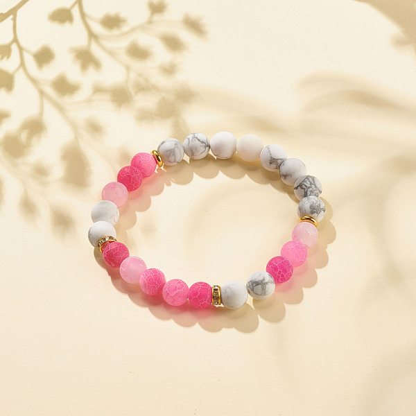 Natural Weathered Agate(Dyed) & Howlite Round Beaded Stretch Bracelet
