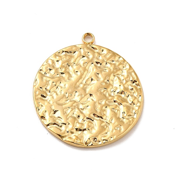 

PandaHall Ion Plating(IP) 304 Stainless Steel Pendants, Textured, Flat Round Charms, Real 18K Gold Plated, 22.5x20x1.5mm, Hole: 1.6mm 304...