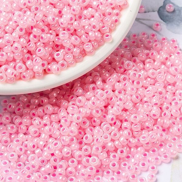 

PandaHall MIYUKI Round Rocailles Beads, Japanese Seed Beads, 8/0, (RR518) Cotton Candy Pink Lined, 3mm, Hole: 1mm, about 422~455pcs/10g...