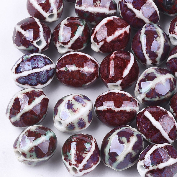 

PandaHall Handmade Porcelain Beads, Fancy Antique Glazed Porcelain, Oval, Colorful, 15.5~16x14.5~15x13~13.5mm, Hole: 2mm Porcelain Oval