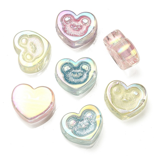 

PandaHall UV Plating Rainbow Iridescent Acrylic Beads, with Glitter Powder, Heart with Bear Pattern, Mixed Color, 17.5x20x9mm, Hole: 3.5mm..., Multicolor