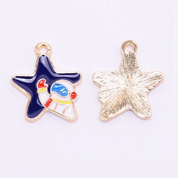 

PandaHall Enamel Alloy Pendants, Lead Free & Cadmium Free, Star with Spaceman, Light Gold, Marine Blue, 21x18x2mm, Hole: 2mm Alloy+Enamel...