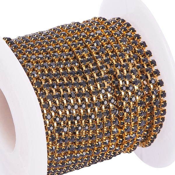 

PandaHall Brass Rhinestone Strass Chains, with Spool, Rhinestone Cup Chain, about 2880pcs Rhinestone/roll, Grade A, Raw(Unplated), Nickel..., Black