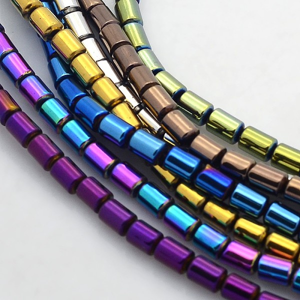 PandaHall Electroplate Non-magnetic Synthetic Hematite Beads Strands, Column, Mixed Color, 5x4mm, Hole: 1mm, about 75pcs/strand, 15.7 inch...
