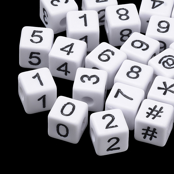 

PandaHall Opaque Acrylic Beads, Cube with Number, White, 10x9.5x9.5mm, Hole: 3.5mm, about 550pcs/500g Acrylic Cube White