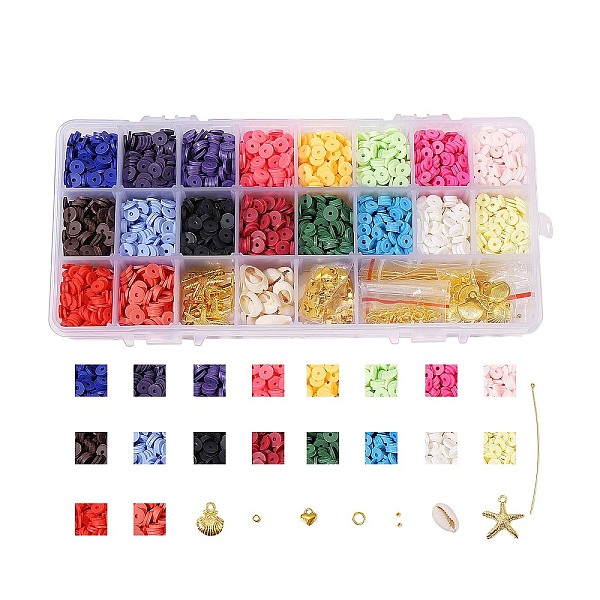 

PandaHall DIY Jewelry Kits, with Handmade Polymer Clay Heishi Beads, Alloy Pendants, Elastic Thread, Brass Spacer Beads & Ball Head Pins &..., Multicolor