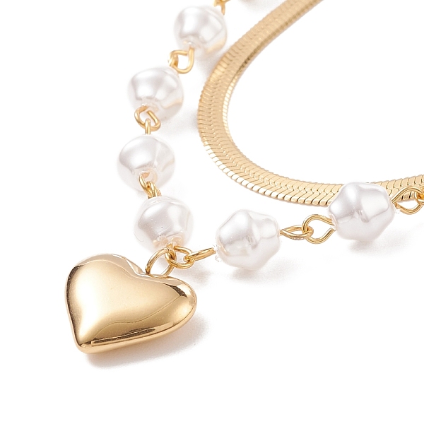 

PandaHall Double Chains Multi Layered Necklaces with Acrylic Pearl Beaded and Heart Charms, Ion Plating(IP) 304 Stainless Steel Jewelry for...