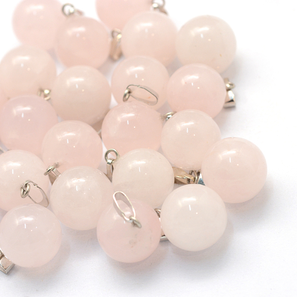 

PandaHall Round Natural Rose Quartz Pendants, with Platinum Tone Brass Findings, 17~19x13~14mm, Hole: 2x7mm Rose Quartz Round
