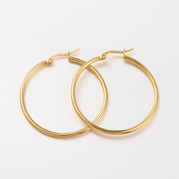 

PandaHall Ring 304 Stainless Steel Big Hoop Earrings, Golden, 12 Gauge, 40x2mm, Pin: 1x0.7mm 304 Stainless Steel Ring