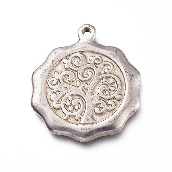 

PandaHall 201 Stainless Steel Pendants, Flat Round with Tree of Life, Stainless Steel Color, 26x23x2.5mm, Hole: 1.8mm 201 Stainless Steel...