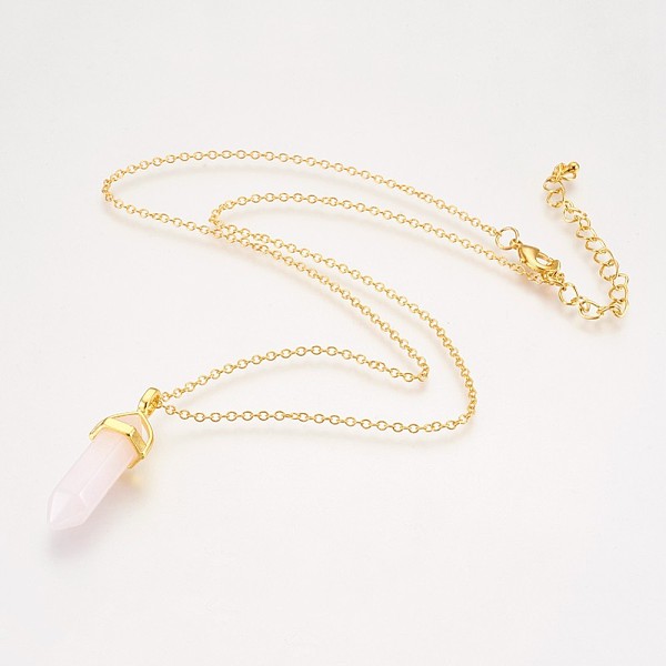 

PandaHall Natural Rose Quartz Pendant Necklaces, with Brass Chain and Alloy Finding, Golden, 18.11 inch(46cm) Rose Quartz