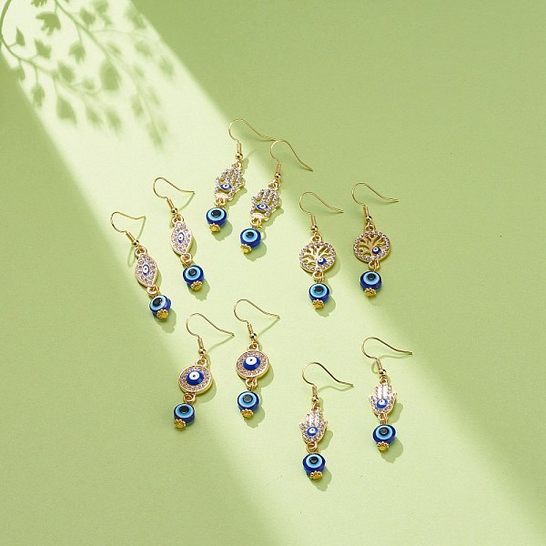 

PandaHall Crystal Rhinestone Dangle Earrings with Enamel Evil Eye, Brass Drop Earrings with Resin Beaded for Women, Golden, Mixed Patterns..., Blue