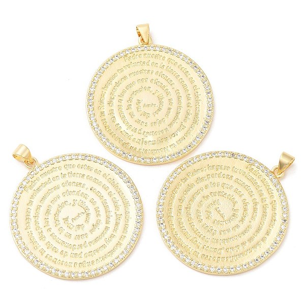 

PandaHall Brass with Cubic Zirconia Pendants, Long-Lasting Plated, Lead Free & Cadmium Free, Flat Round, Real 18K Gold Plated, 38x34.5x2mm..., Clear