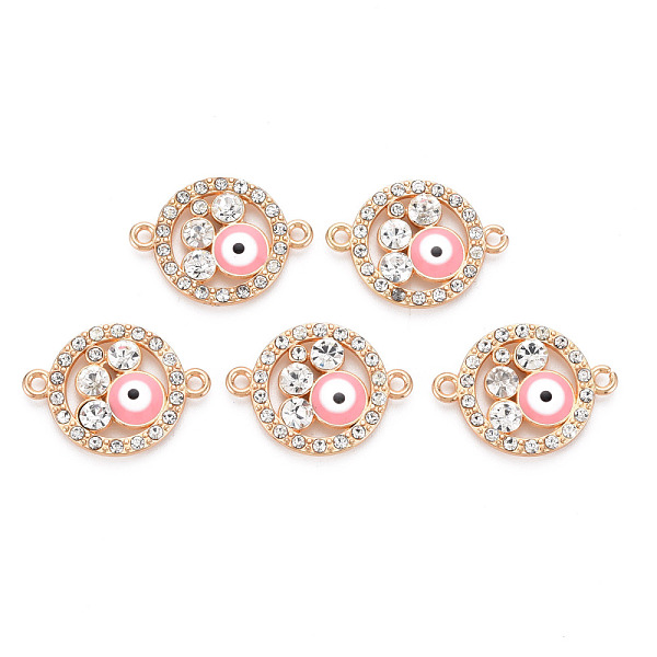 

PandaHall Rack Plating Alloy Enamel Links Connectors, with Crystal Rhinestone, Cadmium Free & Nickel Free & Lead Free, Flat Round with Eye..., Pink