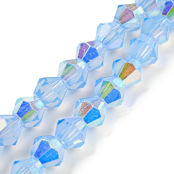 

PandaHall Baking Painted Transparent Glass Beads Strands, Half Electroplate, AB Color Plated, Faceted, Bicone, Light Sky Blue, 6x5.5mm, Hole...