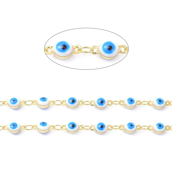 

PandaHall Brass & Enamel Link Chains, Long-Lasting Plated, Evil Eye, Unwelded, with Spool, Golden, 9x4.5x4mm, about 10.93 yards(10m)/roll...