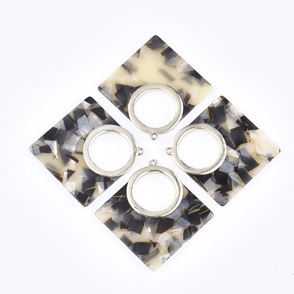 

PandaHall Cellulose Acetate(Resin) Big Pendants, with Alloy Findings, Rhombus, Light Gold, Antique White, 54x55x4mm, Hole: 1.8mm Cellulose..., Orange